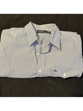 Polo Ralph Lauren Button Work Shirt Mens XL Monogrammed Pocket Striped Blue